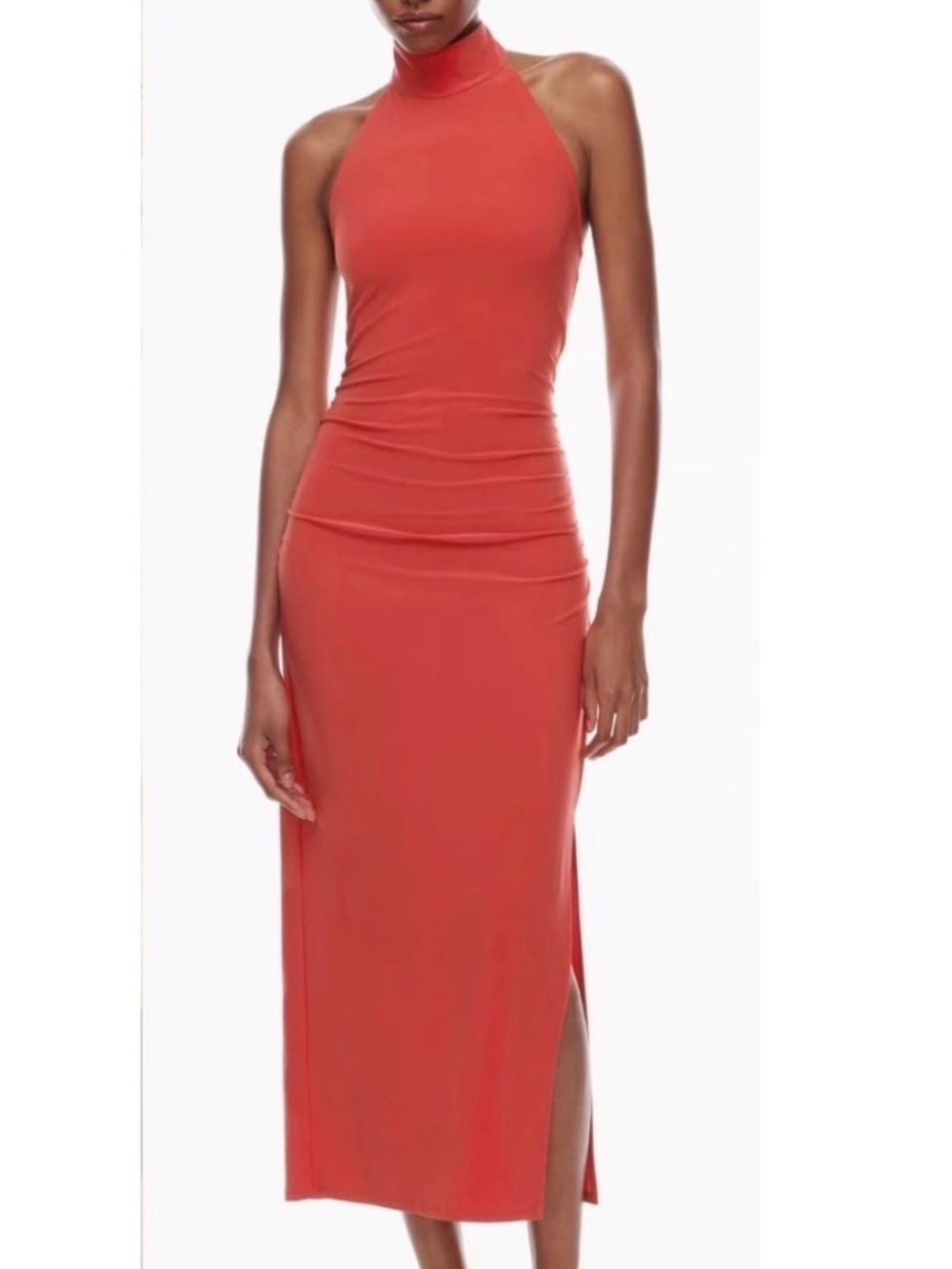 Aritzia Wilfred Smooth Matter Remedy Halter Neck Ruched Midi Dress Size L